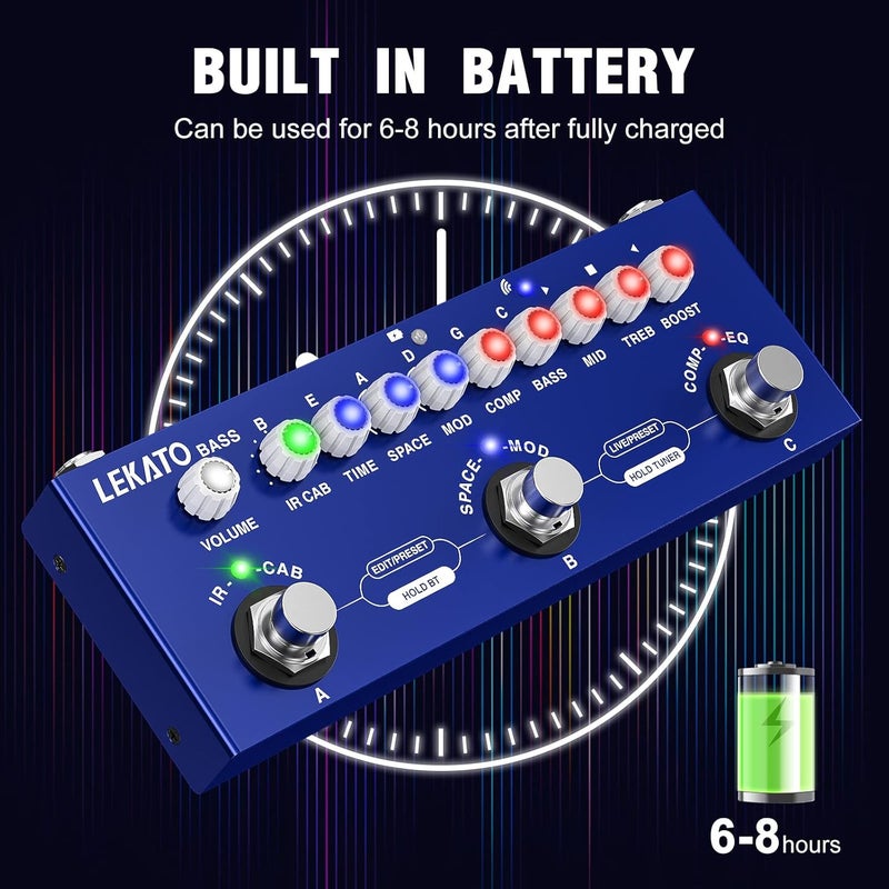 LEKATO Bass Multi Effects Pedal, Guiter Peda with IR Loading 9 AMP Models, Delay Reverb Chorus, Multi Effects Processor for Bass, Bluetooth 5.0,Recording, Built-in Battery - Image 3